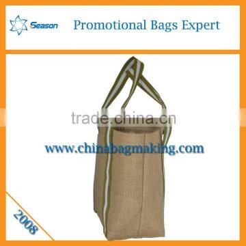 Hot Sale Leather Handle Shopping Jute Bags Hessian Cloth Burlap Sack Linen Bag photo-3
