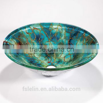 Foshan glass art basin with handpainted & glass wash basin vanity LH-074