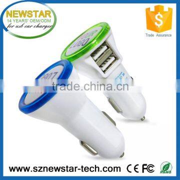 2016 promotional dual usb 3.1A portable car charger with light up logo