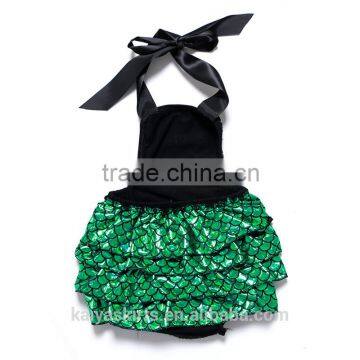 Wholesale Black Sequin Green Mermaid Halter Stylish Baby Romper Dress Summer photo-2