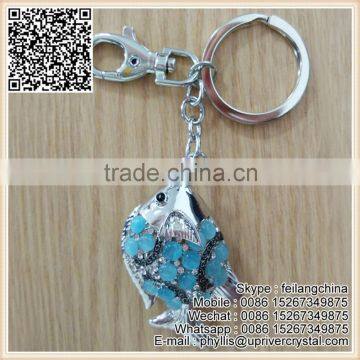 Hot Price Fish Keychain Cheap Blue Crystal Fish Key Chain Silver Metal Fish Keyring