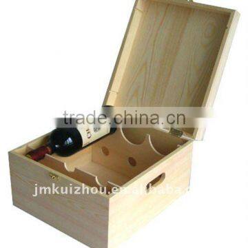 6 bottle wooden wine box with handle