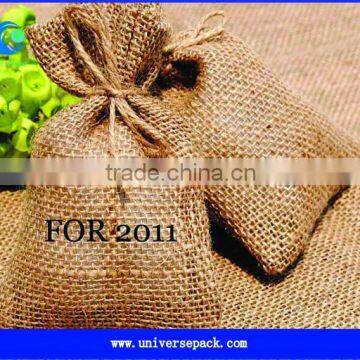 New design natural drawstring printed logo jute bags for promotion