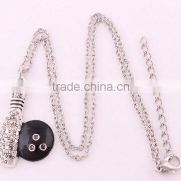 Antique Silver Plated Fashion Bowling Pin and Ball Crystal Pendant Necklace photo-2