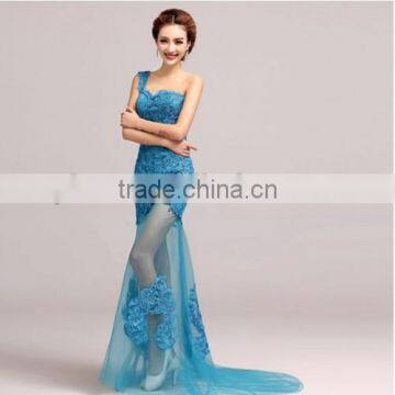 New Fashion Women's Sexy One-shoulder Cheap Price Evening Dress Mermaid Transparent Cheap Price Evening Dress photo-3