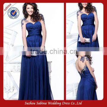 E0205 See Through Back Royal Blue Sweetheart Chiffon Long Beaded Evening Gown Dress