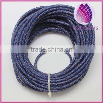 wholesale high quality blue color 3.0mm braided real leather cord for bracelet