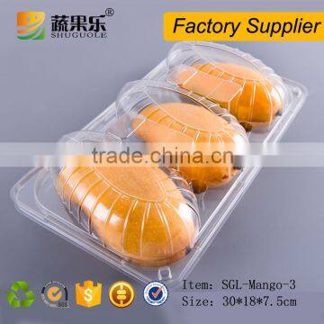 Clear Disposable plastic clamshell fruit packing box for 3 mango