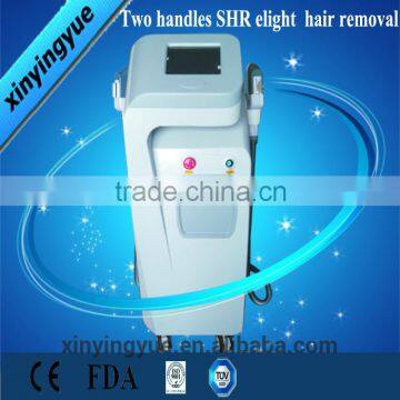 2016 Newest Two handles SHR Hair Removal Machine SR/skin rejuvenation /E light