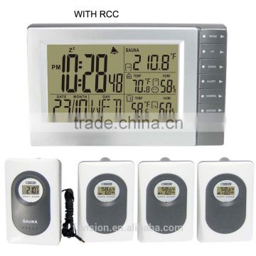 Professional RCC Wireless Weather Station with radio control Clock with Thermometer Hygrometer Sauna Temperature 4 Transmitters