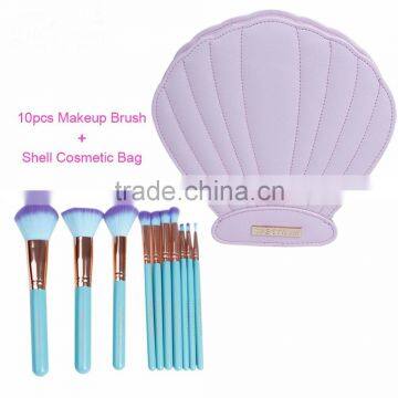 2017 New 10pcs Makeup Brush Set Women Colorful Soft Synthetic Hair With Shell Leather Bag Powder Foundation Cosmetic Tools photo-2