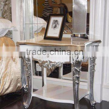 Louis XVI Style White and Silver Antique Fashion Fine Carved Detail Double Layer Night Stand