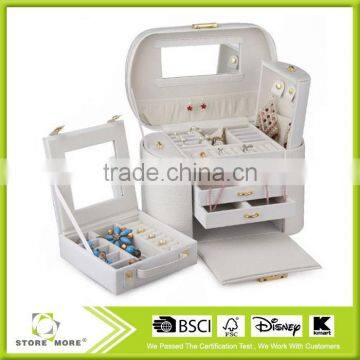 Hand Made Luxury Large Mirror Lockable Pink Gift Custom Leather Jewelry Box photo-4