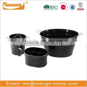 Black painting galvanized steel metal storage ice bucket with scoop with lid
