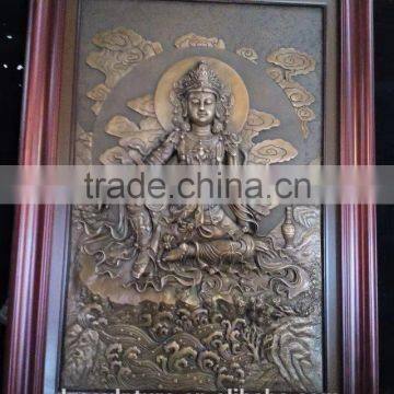 Small size indoor female wall hanging kuan yin bronze relief