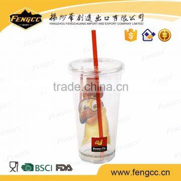 Factory supply 3D cute food grade double layer crazy straw cup