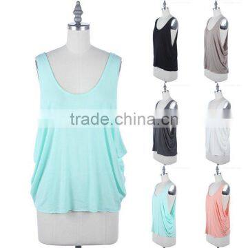 Bulk Tank Top Drop Armhole Solid Sleeveless Loose Fit Tank Top Casual Easy Wear Rayon Plain Tank Top