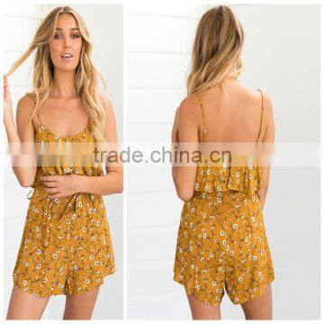 Spaghetti Strap Floral Printed Tie Waist Adult Sexy Women Rompers