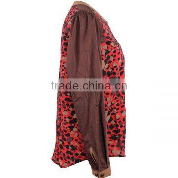 New Arrival Cotton Poplin Long Sleeve Red Leopard Printed Shirts for Ladies photo-3