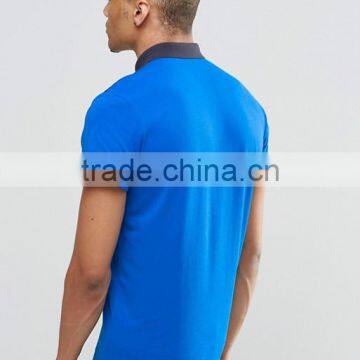 Custom Short Sleeve Button Placket Quilted Yoke Blue Men's 100% Cotton Soft Jersey 200g Blank Casual Polo Shirt photo-2