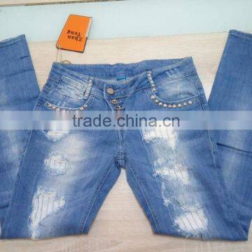 GZY Cheap Woman Fashion Stocklots Women Scratch Jeans Factory photo-3