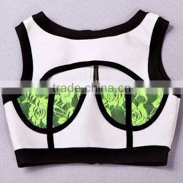 Top Quality Green Lace White 2 Piece Keyhole Sexy Bandage Dress Hot Cocktail Party Dresses photo-3