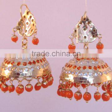 JADAU GOLD PLATED Dangler ORANGE JHUMKA TEMPLE EARRINGS Real Look photo-3