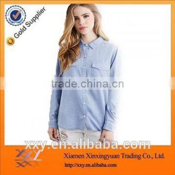 High quality women Two-Pocket denim Shirt