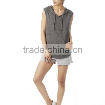 2016 Ladies Grey Plain Black Oversized Sleeveless Pullover Hoodies With Hood photo-4