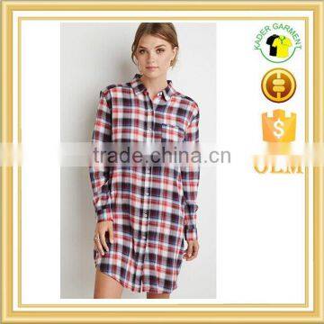 new style woman plaid shirt slim fit ladies extra long shirt flannel shirt