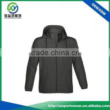 Simple Design Black Zip Windproof Men Outdoor Sport Jacket With Hood