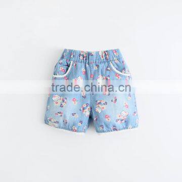 Wholesale full printing cotton summer girls denim shorts