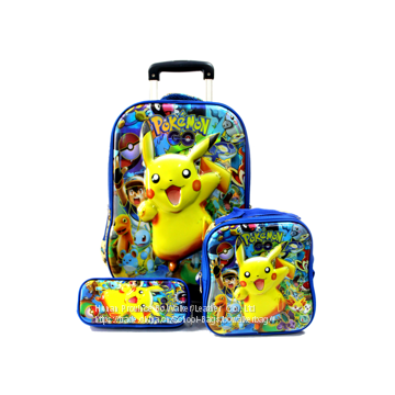 3D EVA Trolley School Backpack set,wheeled Rolling bag, three piece with lunch bag,pencil box