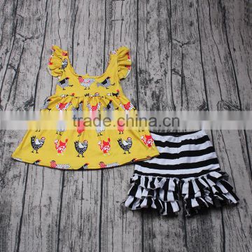 Yawoo chicken patterns back designs top match ruffle shorts kids fashion clothes wholesale baby clothes