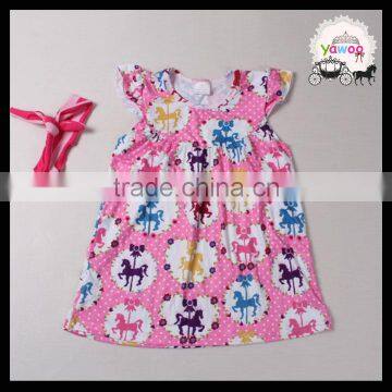 2016 yawoo cockhorse patterns flutter sleeve pearl casual dress new design kids dress