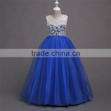 Multilayer net yarn floor length children long frock design girl dress with lace smocked