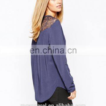 Latest Fashion Design Model Simple Lace Insert Blouse photo-3