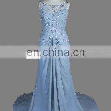 Real Sample Sleeveless See Through Back Beaded Chiffon Evening Dress Women With Train photo-3
