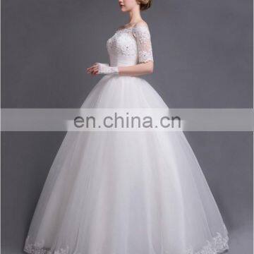 Off-shoulder Lace Wedding Dress A Line Slim Floor Length Bridal Gown photo-4