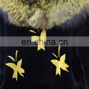 High Quality Women Real Black Rex Rabbit Fur Coat photo-3