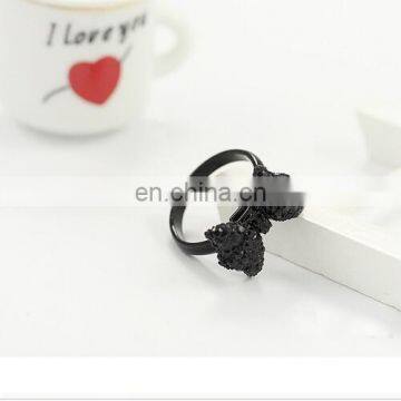 Ancient black rhinestone ring bowknot adjustable ring office lady style ring
