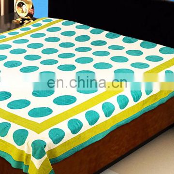 Polka Print White Sea Green Cotton Bed Sheet Set