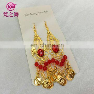 Arabic professional gold coin and diamond belly dance earrings jewelry accessory P-9007#