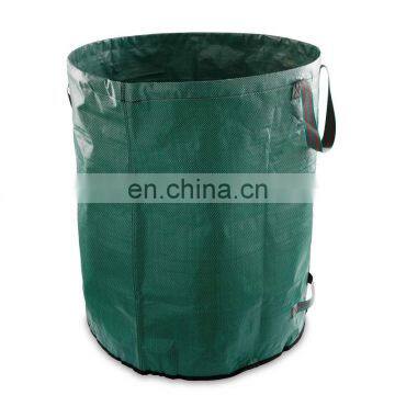 Green collapsible leaf collected PE garden bag with handle