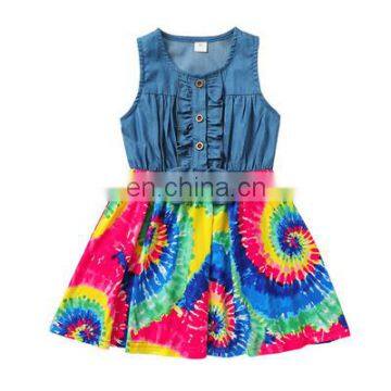 Baby Girls Summer Dress Denim Rainbow Girls Dress Boutique Children Clothes Kids Party Dress