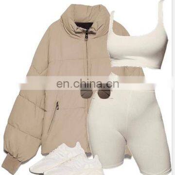 Classic Korea Stylish Cotton Padded With Zip Pockets Women's Zip up Rib Cuff Winter Puffer Jackets Coats photo-5