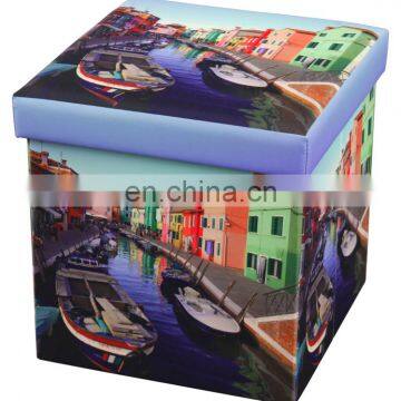 Customized Modern Living Room Furniture Cartoon Printing Polyester Storage Ottoman Square Fabric Folded photo-5