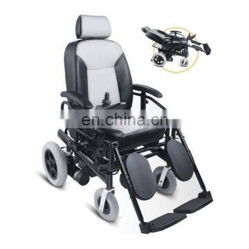 Power reclining high back motorized handicapped electric wheelchair with elevating footrest