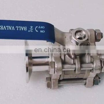 CF8M Manual tri clamp 3pieces sanitary non resort ball valve with Handle level locking