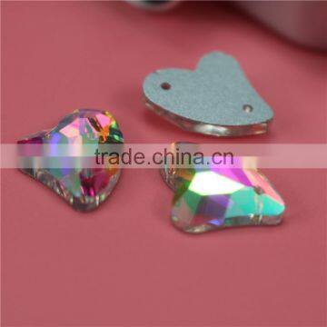 Low price flatback heart shape two holes sew on crystal rhinestones ab color for Clothing Accessories